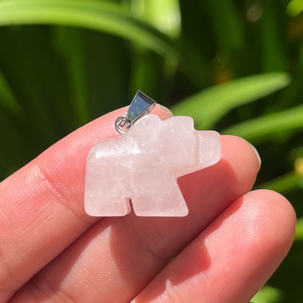 Small stainless steel rose quartz bear pendant
